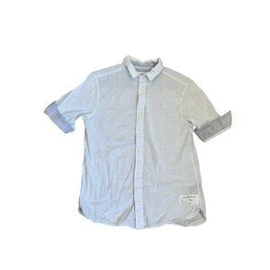 Allsaints Mens White & Blue Striped Button-Up Shirt Size M